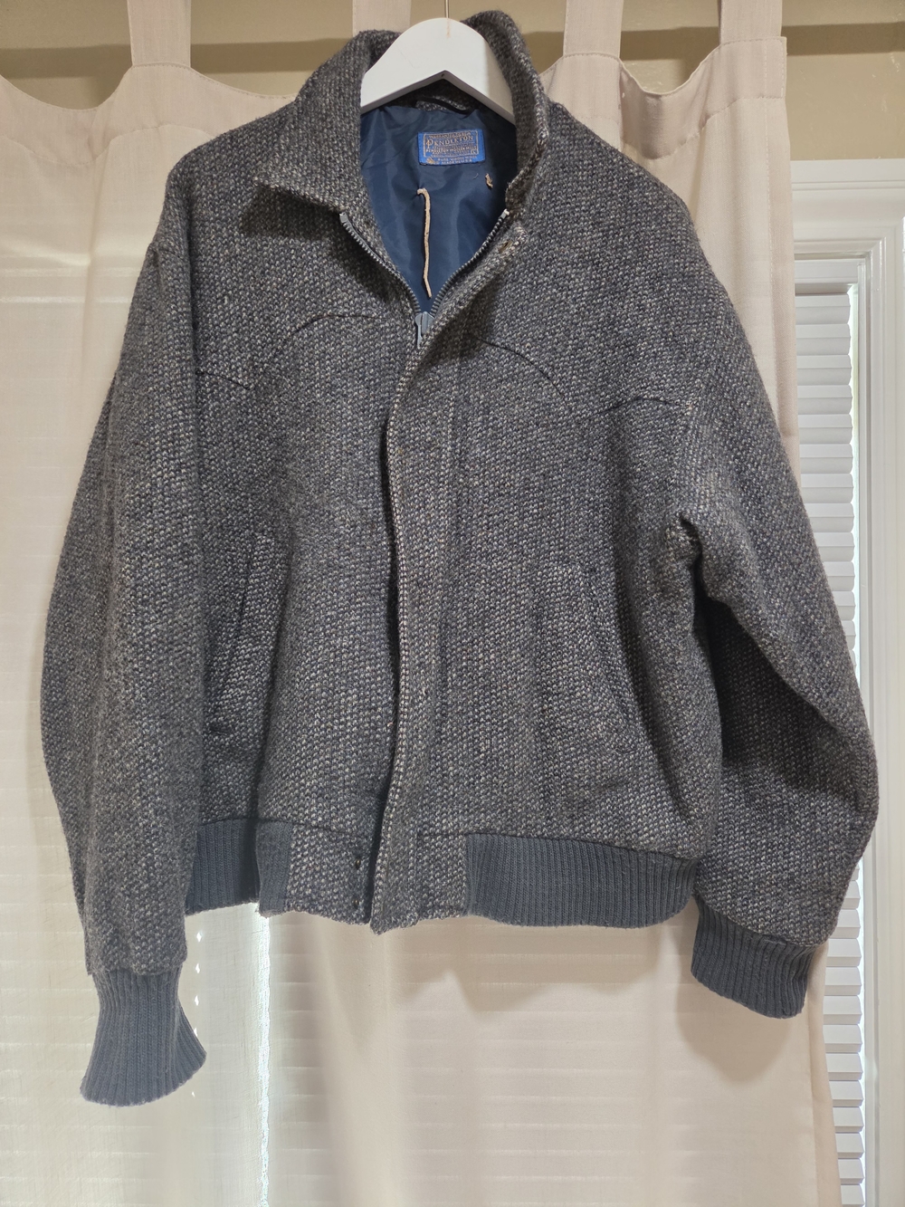 Vintage Pendleton Virgin Wool Western Bomber Jacket Grey Thinsulate L Lined